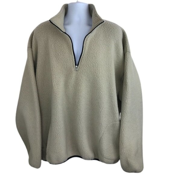 Vintage Nautica 1/4 Zip Fleece Sherpa Pullover Sweatshirt Men XXL Beige Gorpcore - Picture 1 of 12
